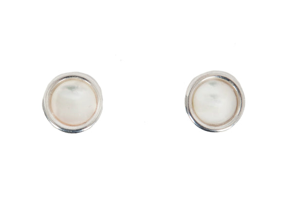 Sterling silver second daughter studs with mother of pearl stones and fancy back ear nuts mothers day gift, anniversary gift, genuine stones, 925 silver, earrings 
